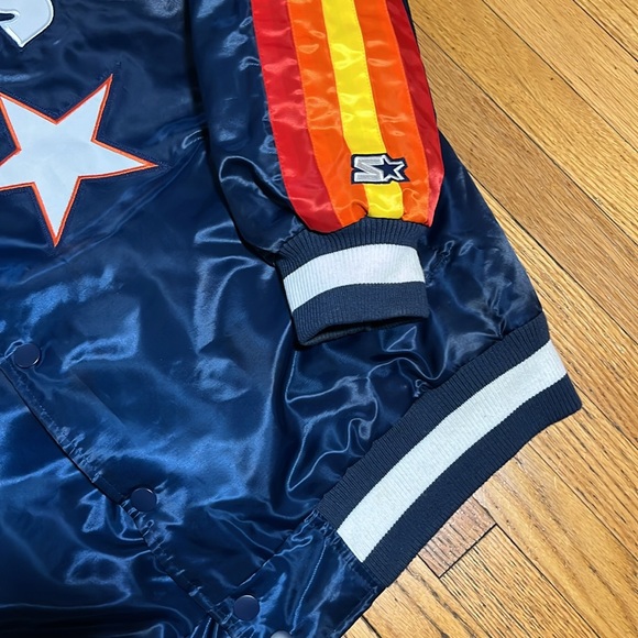Starter Black Label G-111 Houston Astros Blue Satin Mens Bomber XXL Jacket - Picture 3 of 10